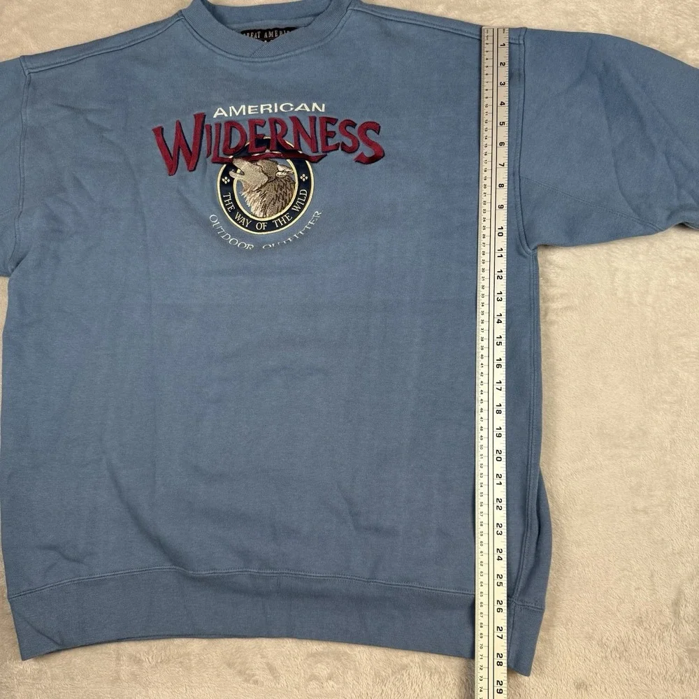 Vtg Wolf Sweatshirt Blue Pullover XL Great American‎ Wilderness Lakes Timbers